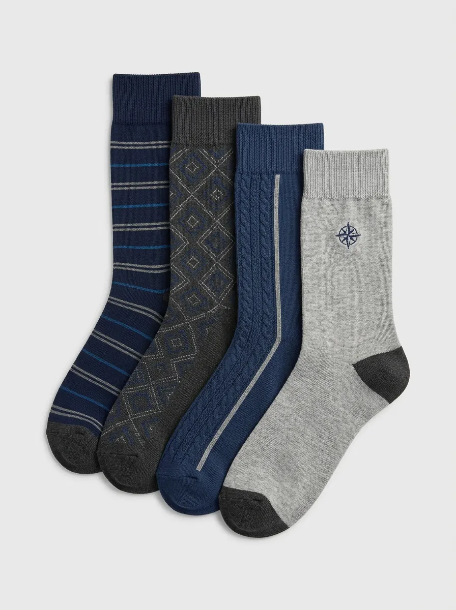 Easy-Wear Crew Design Men's Four Pair Socks
