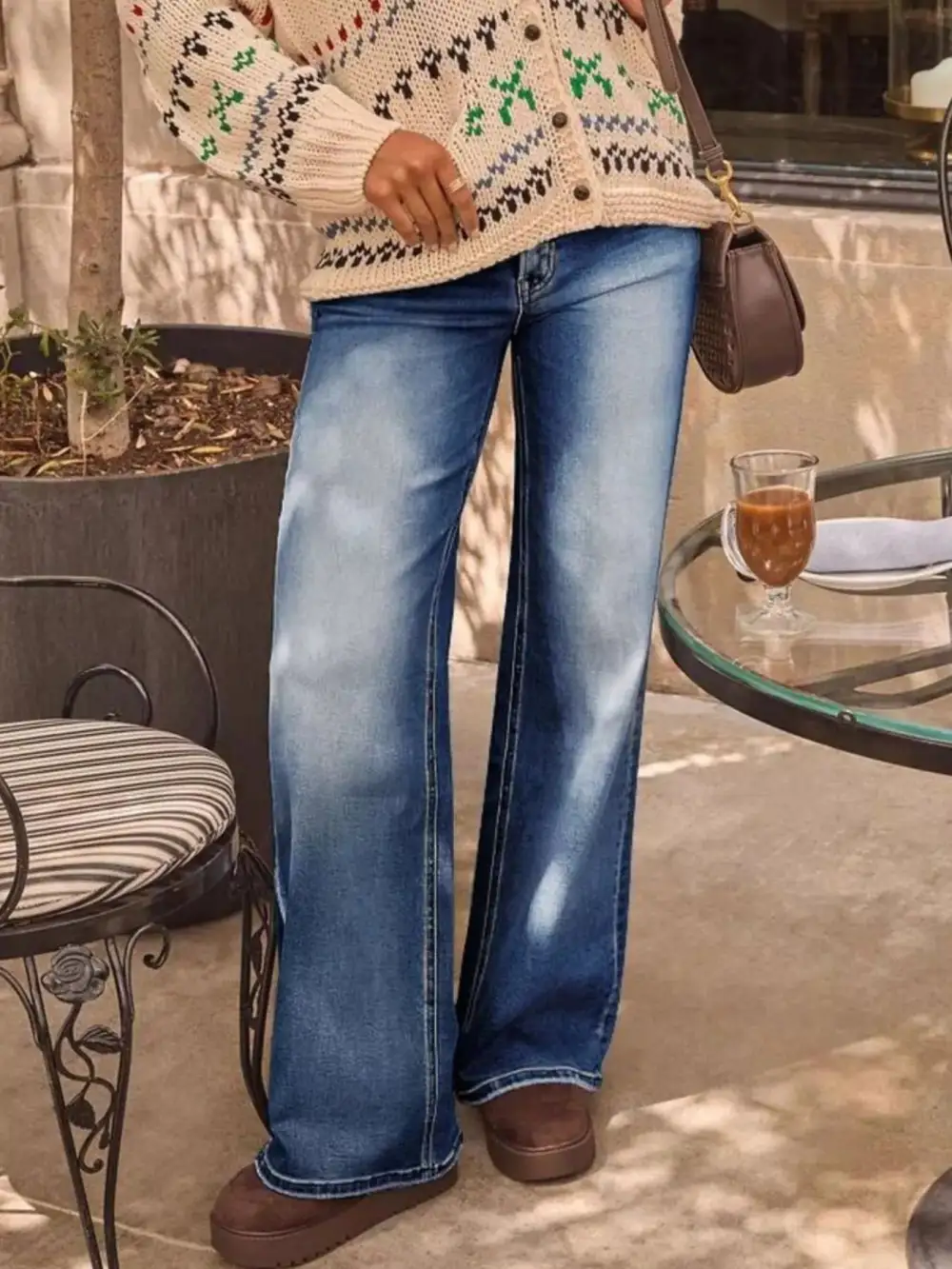 Wide Leg Washed Denim Jeans