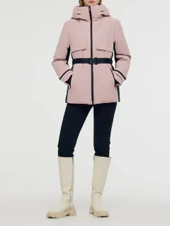 Hooded Goose Down Ski Jacket With Belt