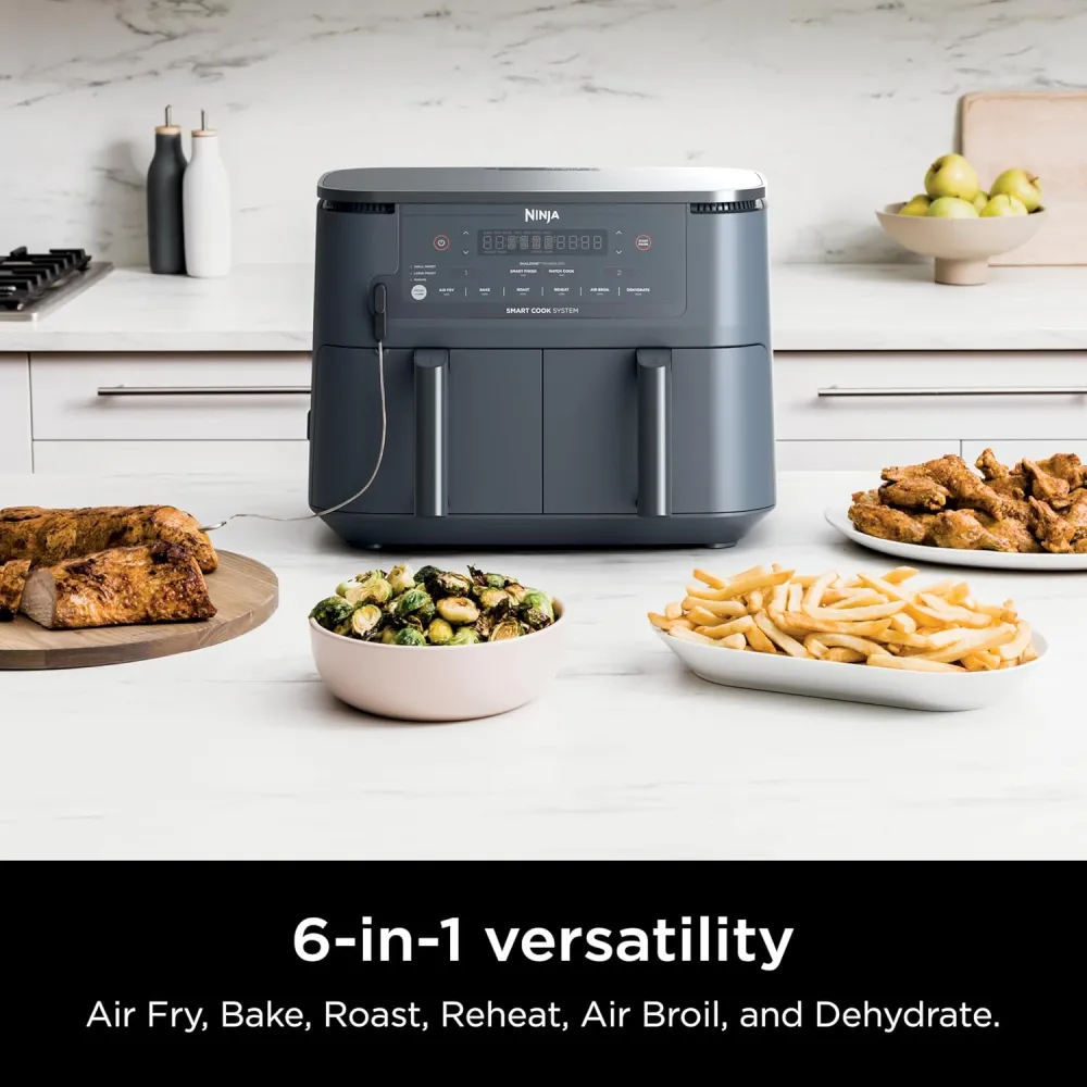 Ninja Air Fryer, Thermometer, Roast, Bake, Air Fry, Crisps, Broil, Reheats, Keep Warm