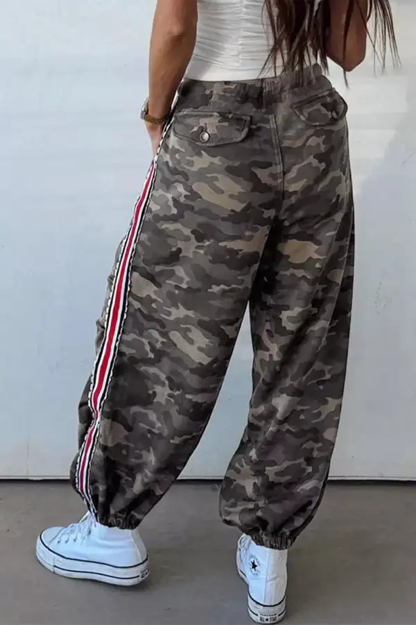 Drawstring Pocketed Camouflage Jogger Pants