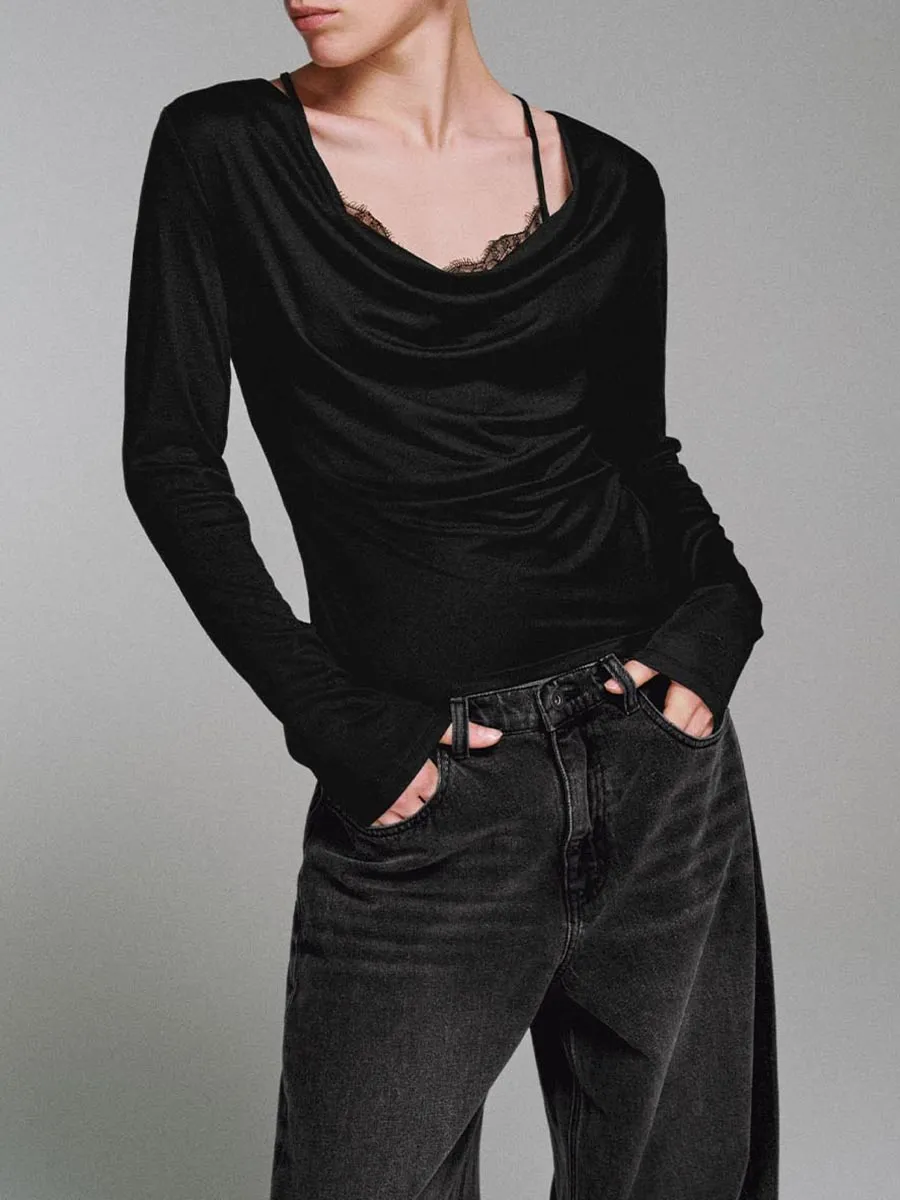 Lady With A Black, Elegant And Stylish T-Shirt