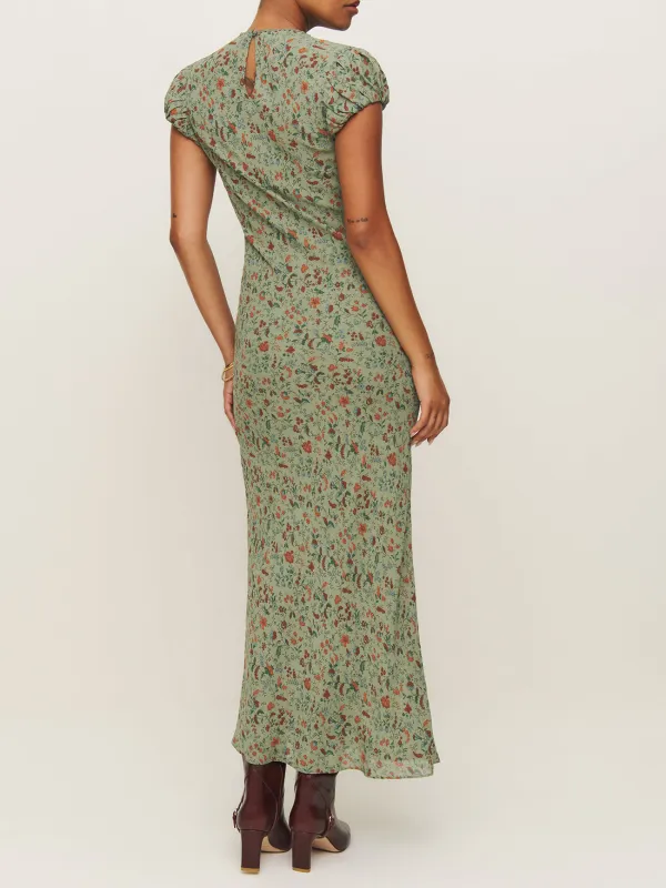 Floral Print Ruched Asymmetric Midi Dress