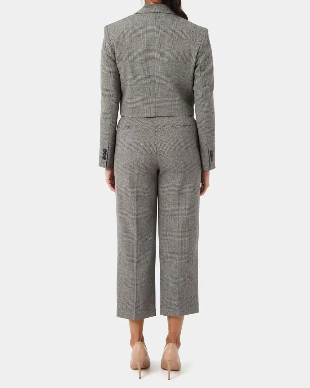 Checked Crop Blazer -Beige & Black