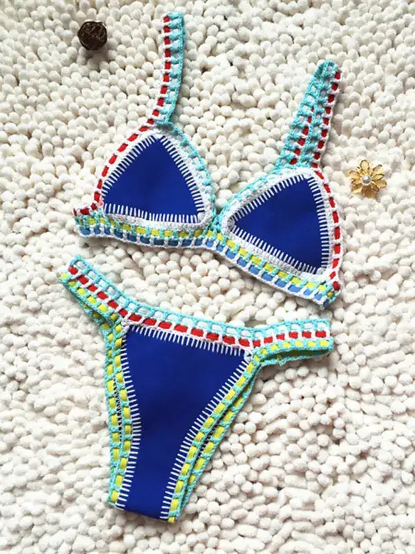 Handwoven Colorful Bikini Top Swim Set