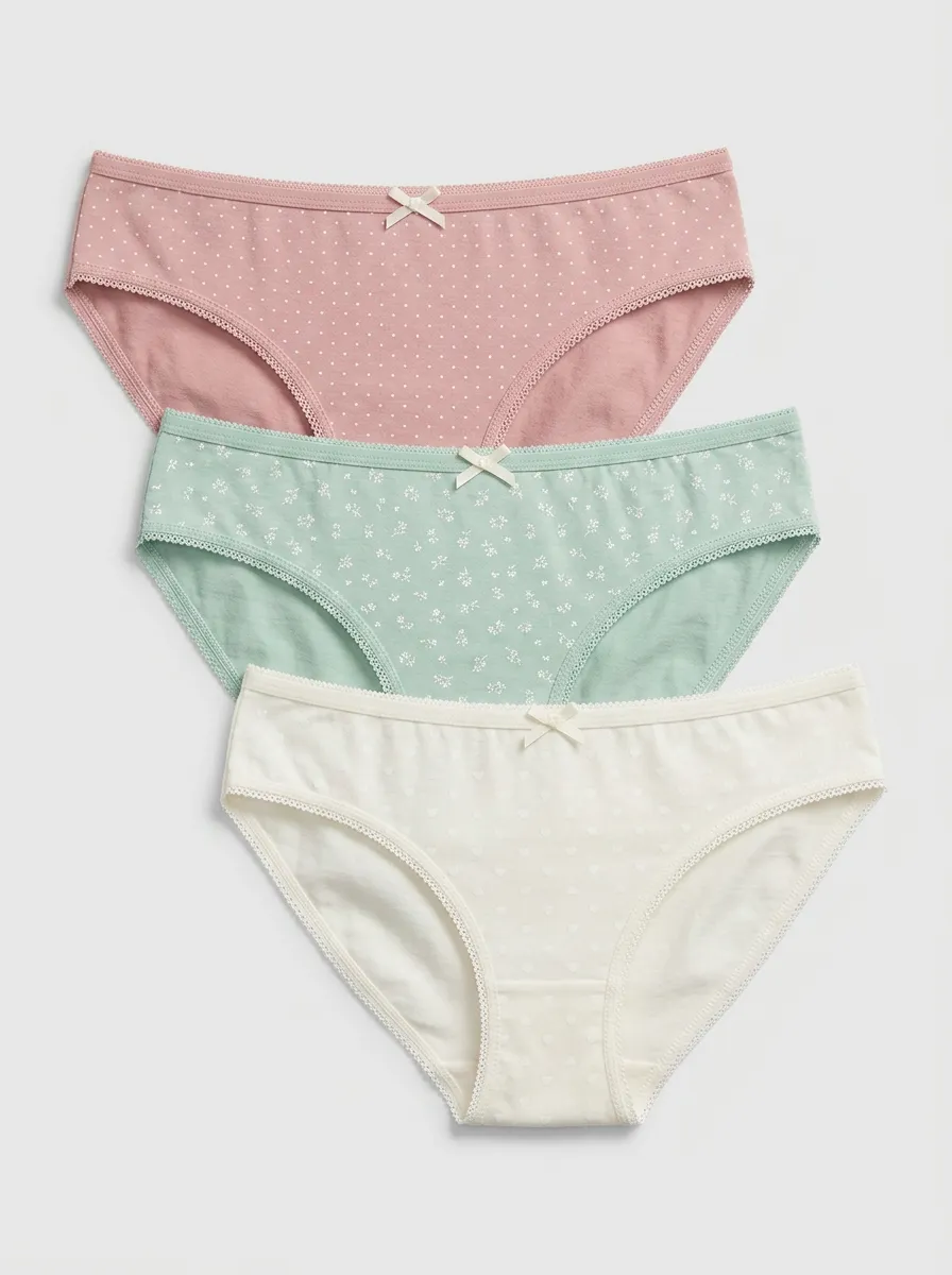 Polka-Dot Floral Heart Women's Three-Piece Panty Set