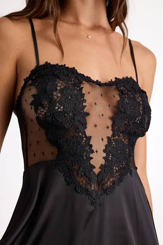 Damilia Ivory Sheer Lace Satin Lingerie Slip