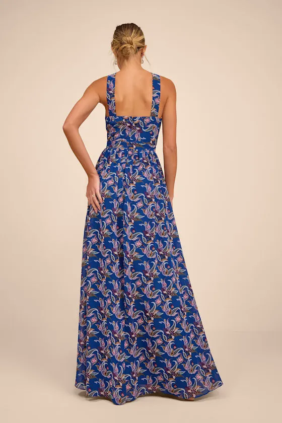 Lilja Blue Floral Print Maxi Dress