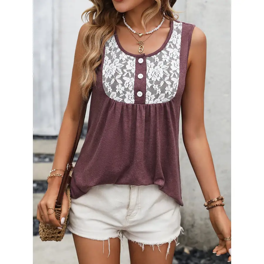 Scoop-Neck Lace-Detail Tank Top
