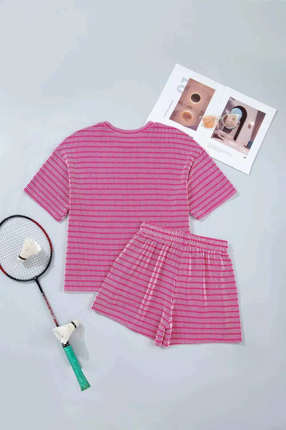Stripe Raised Rib Loose Drawstring Elastic Set