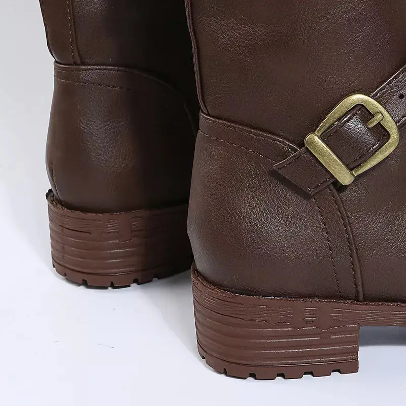 Polished Round Toe Block Heels Boots