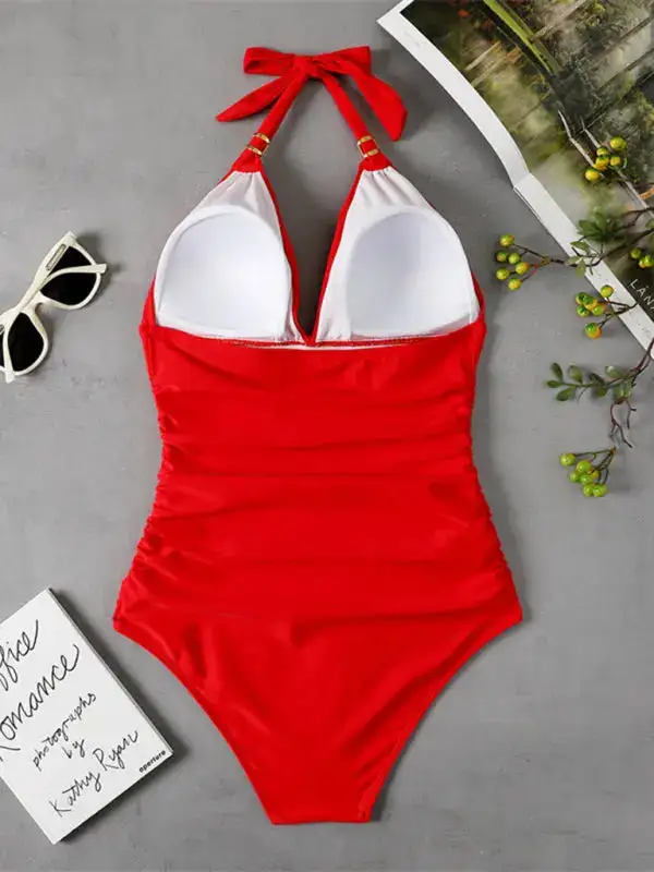 Modest Halter Backless One Piece Swimsuit