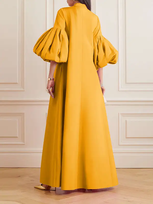 Loose Flower Shape Stand Collar Evening Dress Maxi Dress