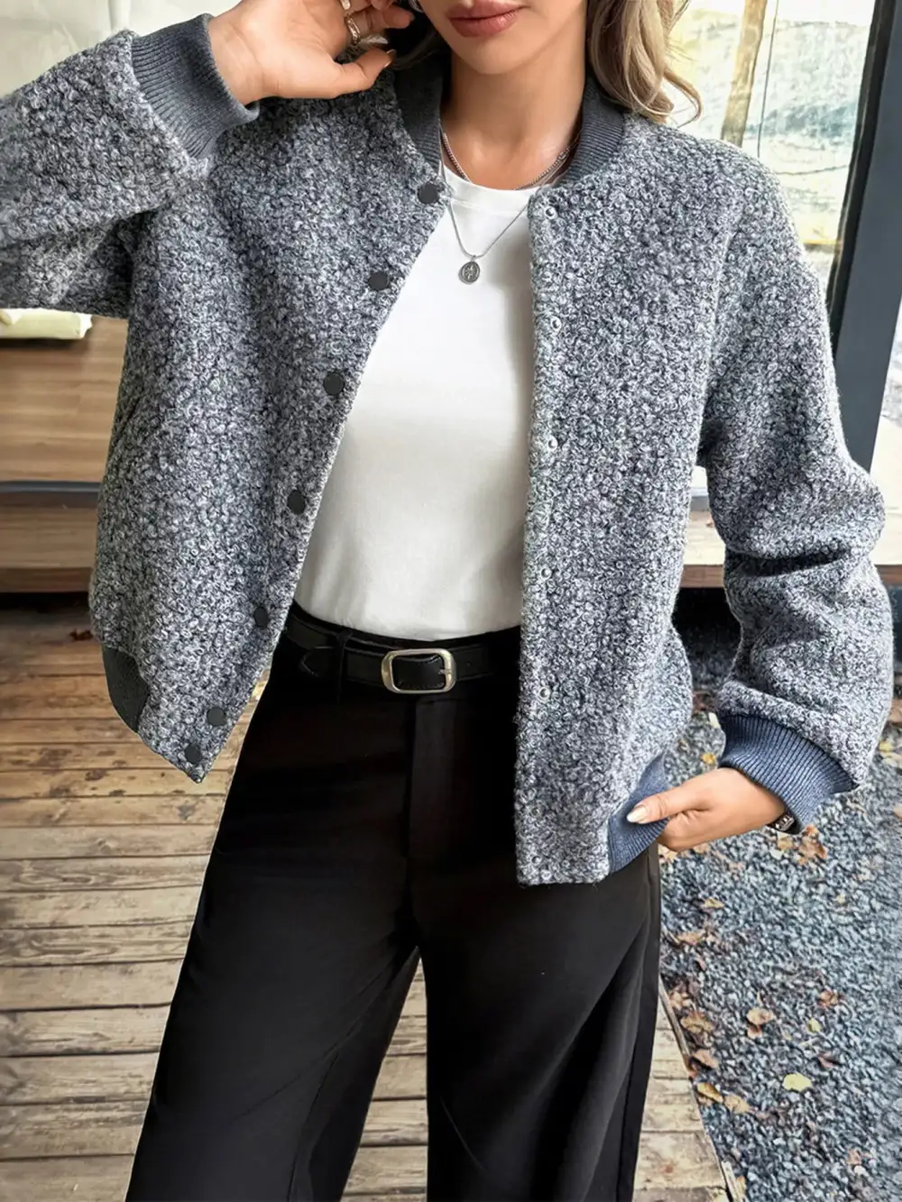 Snap Down Dropped Shoulder Jacket Easy Layering Piece