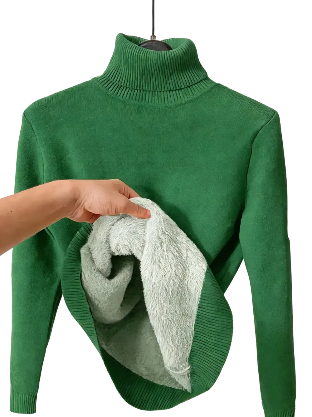 Women's solid color warm lining drop shoulder turtleneck sweater