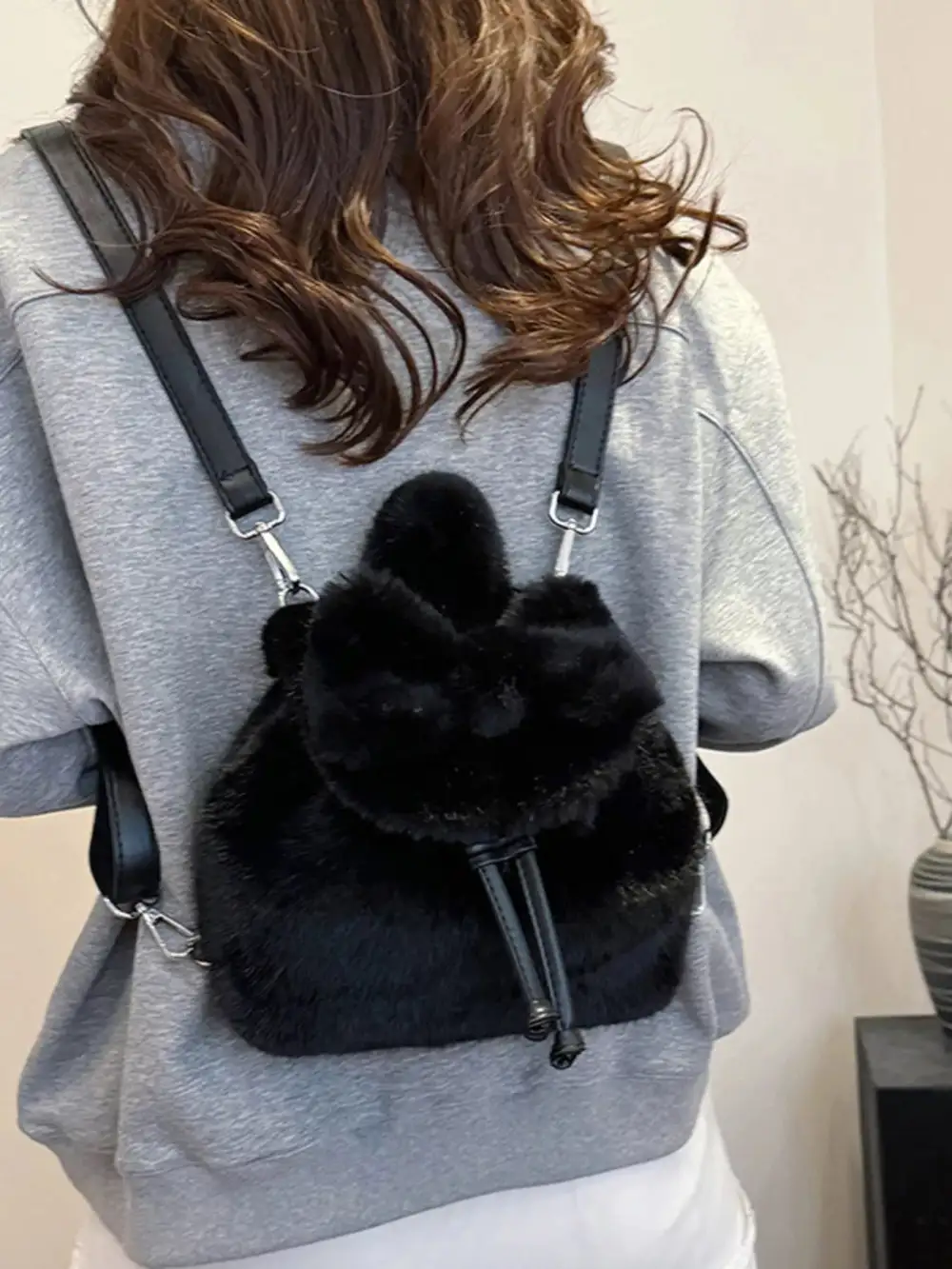 Plush Drawstring Backpack Bag