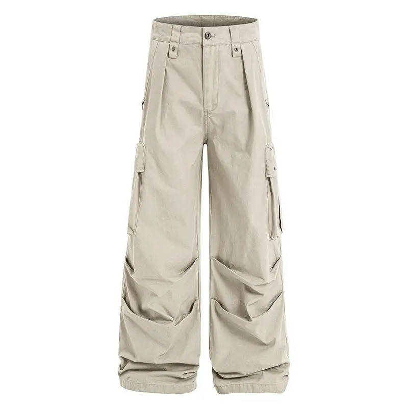 Pleated Multi Pocket Parachute Wide Leg Cargo Pants