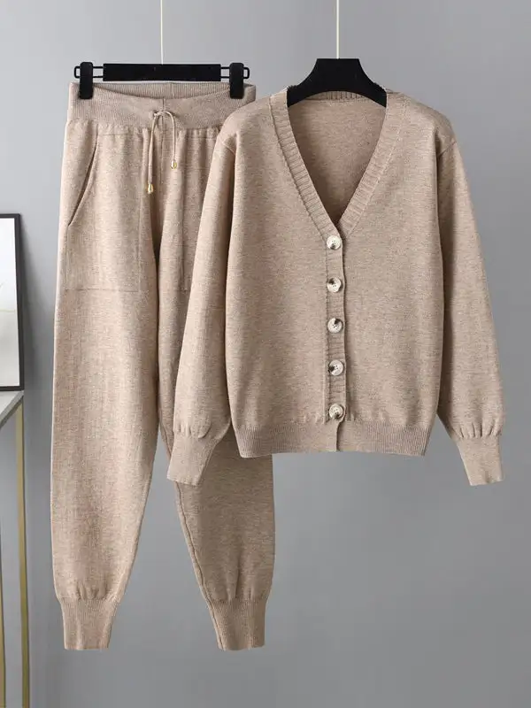 Relaxed V Neck Cardigan And Pants Set