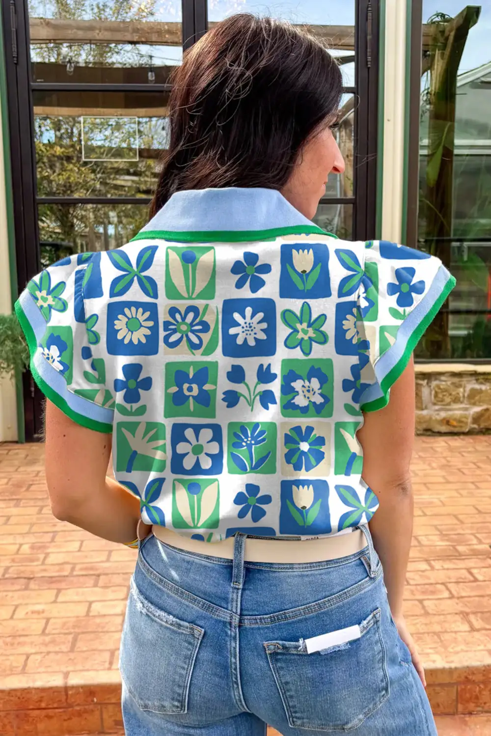 Floral Plaid Collared Blouse