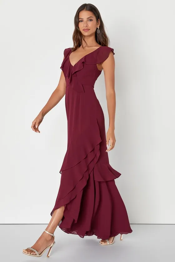 Charming Event Light Blue Asymmetrical Ruffled Maxi Dress