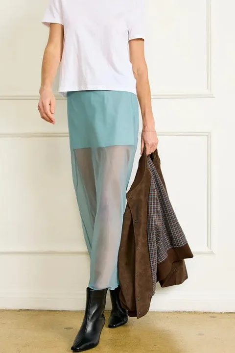 Women's Teal Layered Sheer Mesh Midi Skirt