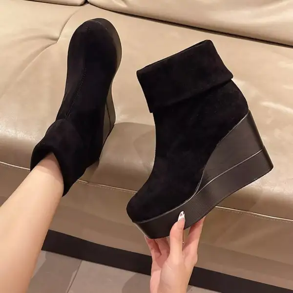 Refined Round Toe Wedge Boots