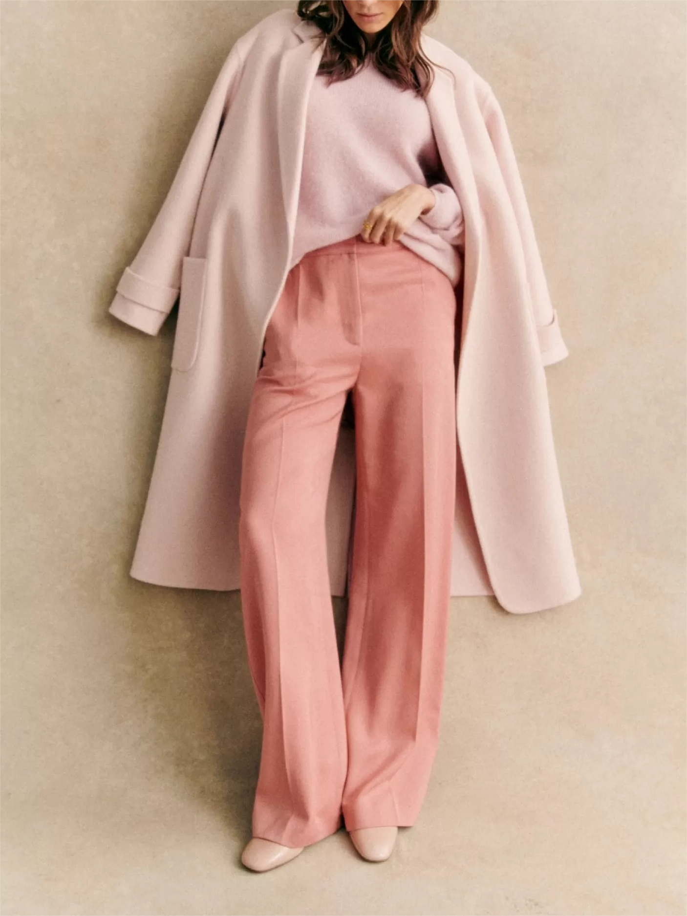 Light Pink Longline Wool Coat