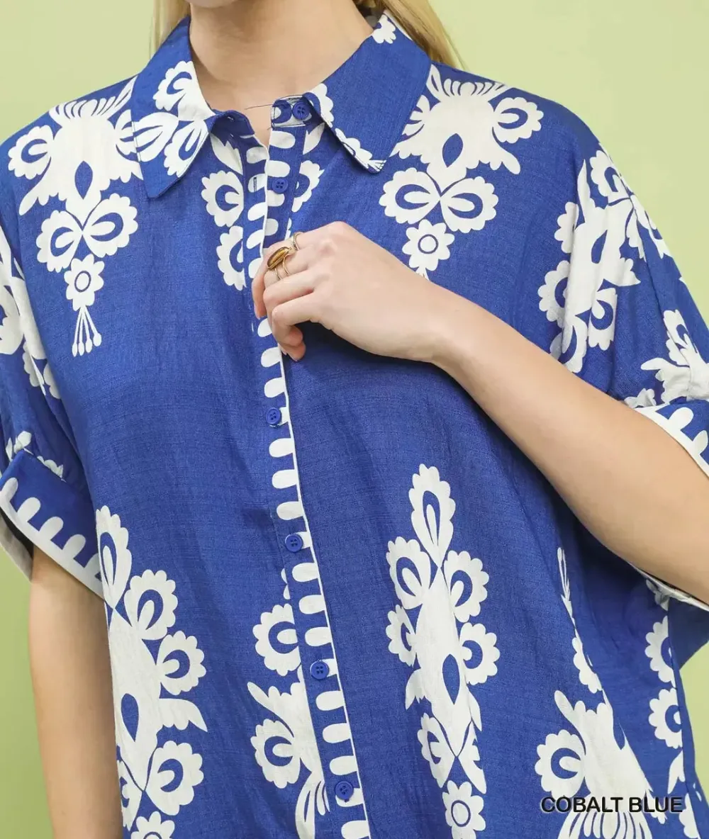 Abstract Print Button Down Short Sleeve Shirt