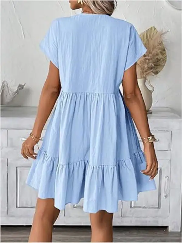 Comfort Fit V Neck Ruffle Mini Dress