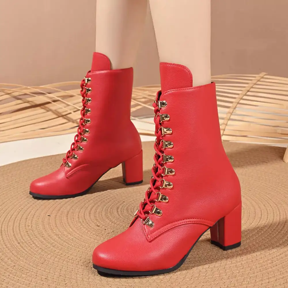 Lace Up Boots with Block Heel