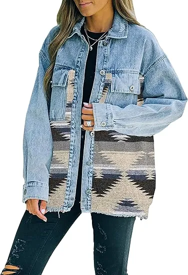 Women’s Aztec Denim Jacket – Vintage Vibes. Modern Edge. Effortless Style.