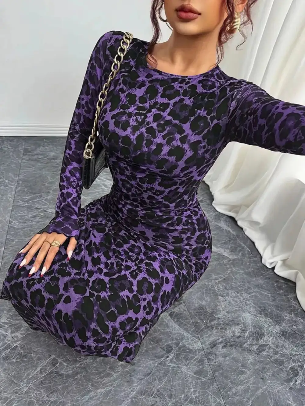 Animal Print Ruched Maxi Dress