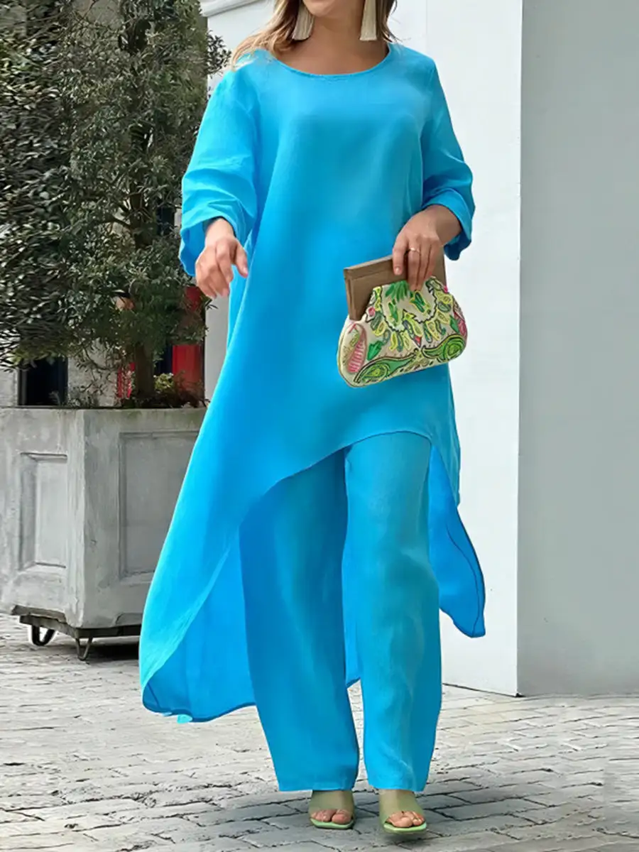 Asymmetric High Waist Top And Pants Set