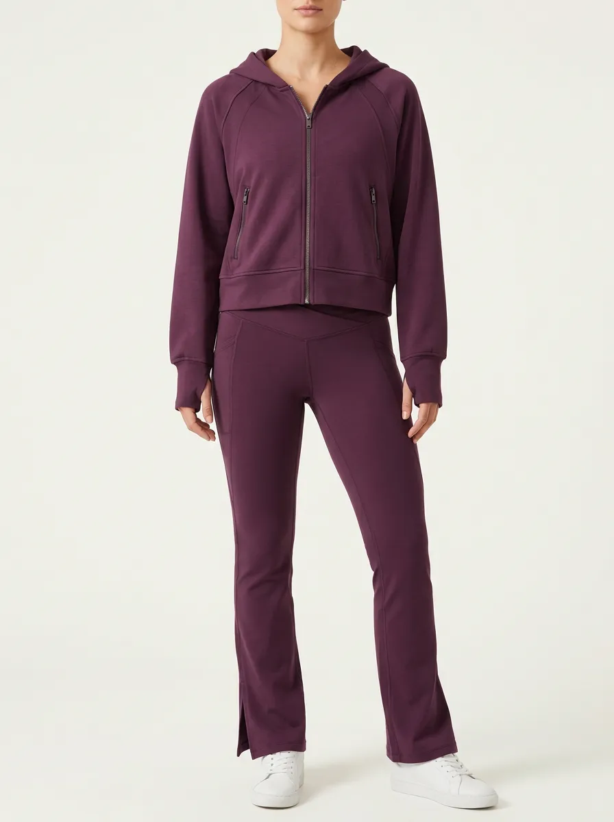 Women's Everyday Zip Hoodie Paired with Flared Yoga Pants