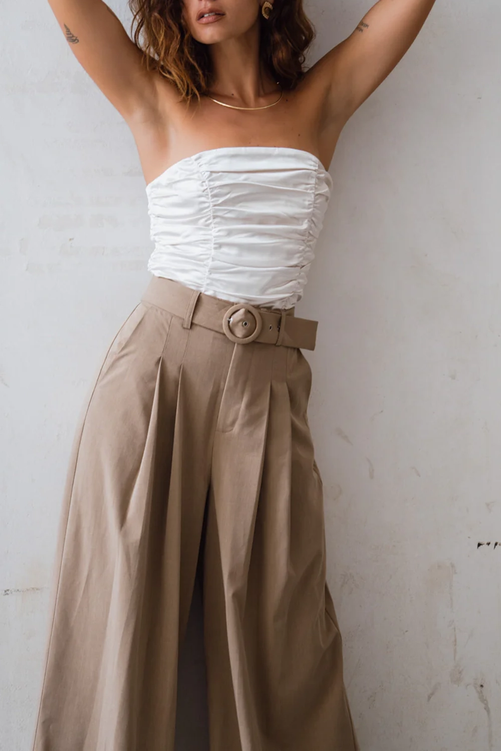 Ivory Strapless Ruched Satin Top