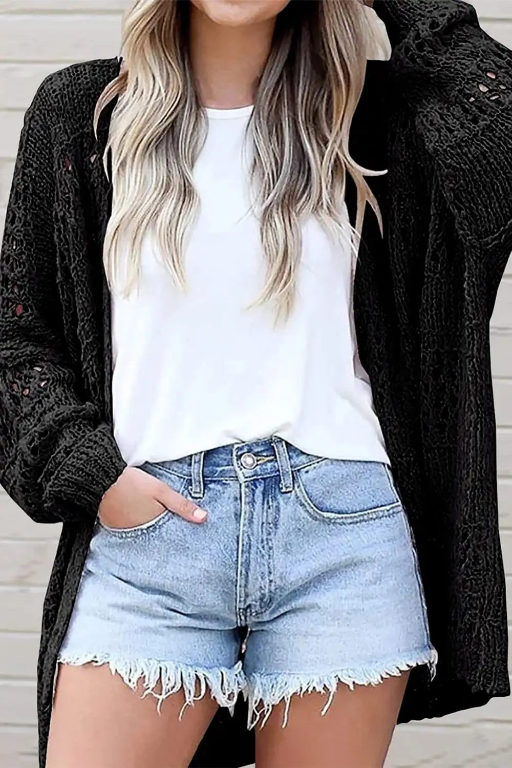 Openwork Dolman Sleeve Cardigan