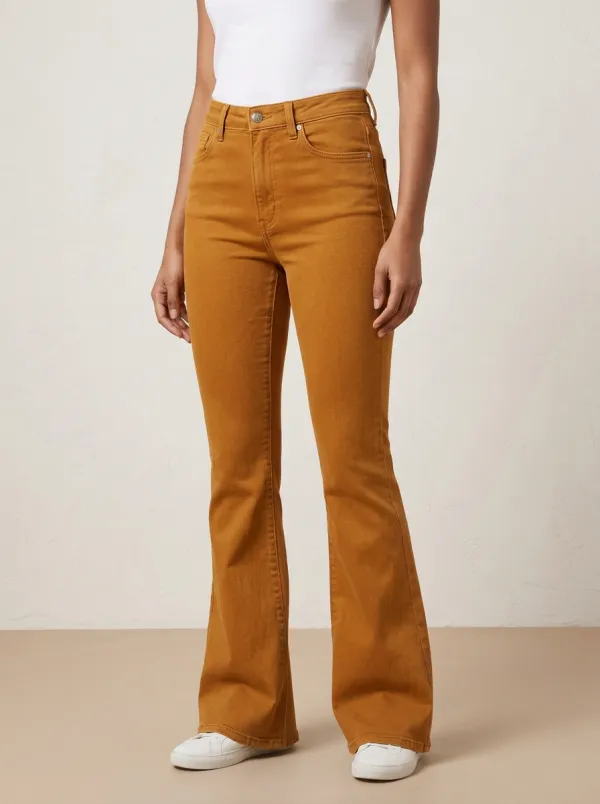 Women's High-Waisted Flare Denim Classic Five-Pocket Styling Including Jeans