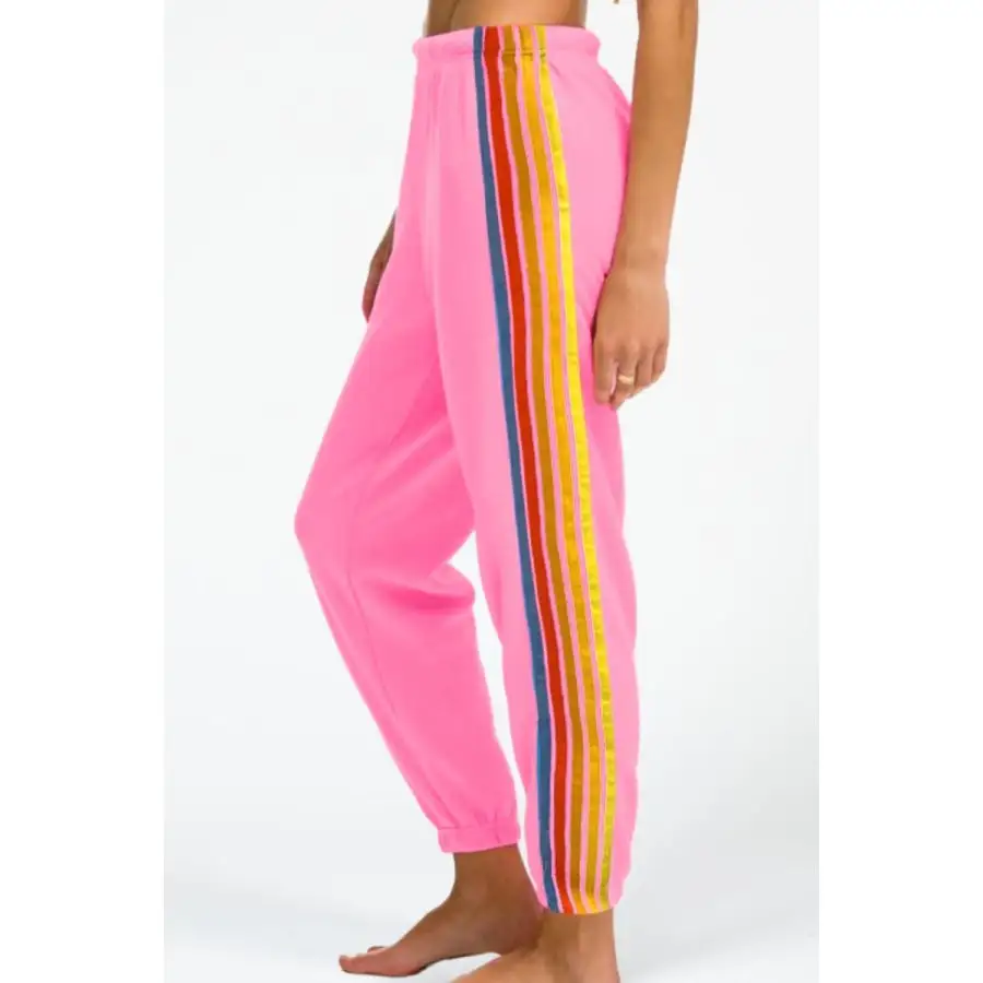 Contrast Striped Elastic Waist Active Pants