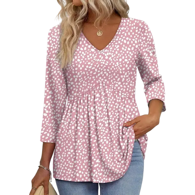 Women's three-quarter sleeve V-neck babydoll top