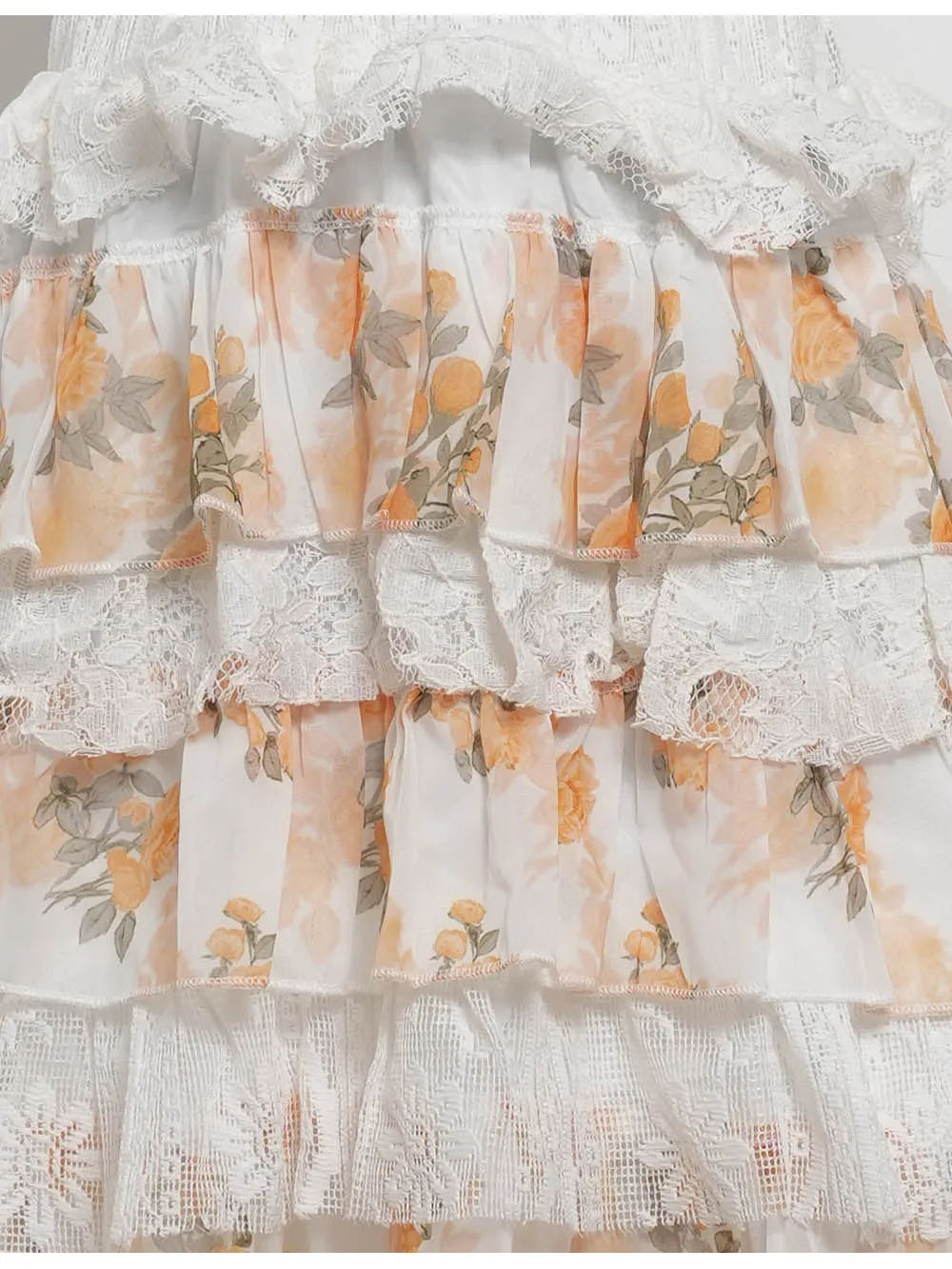 Boho Lace Panel Tiered Ruffle Mini Skirt