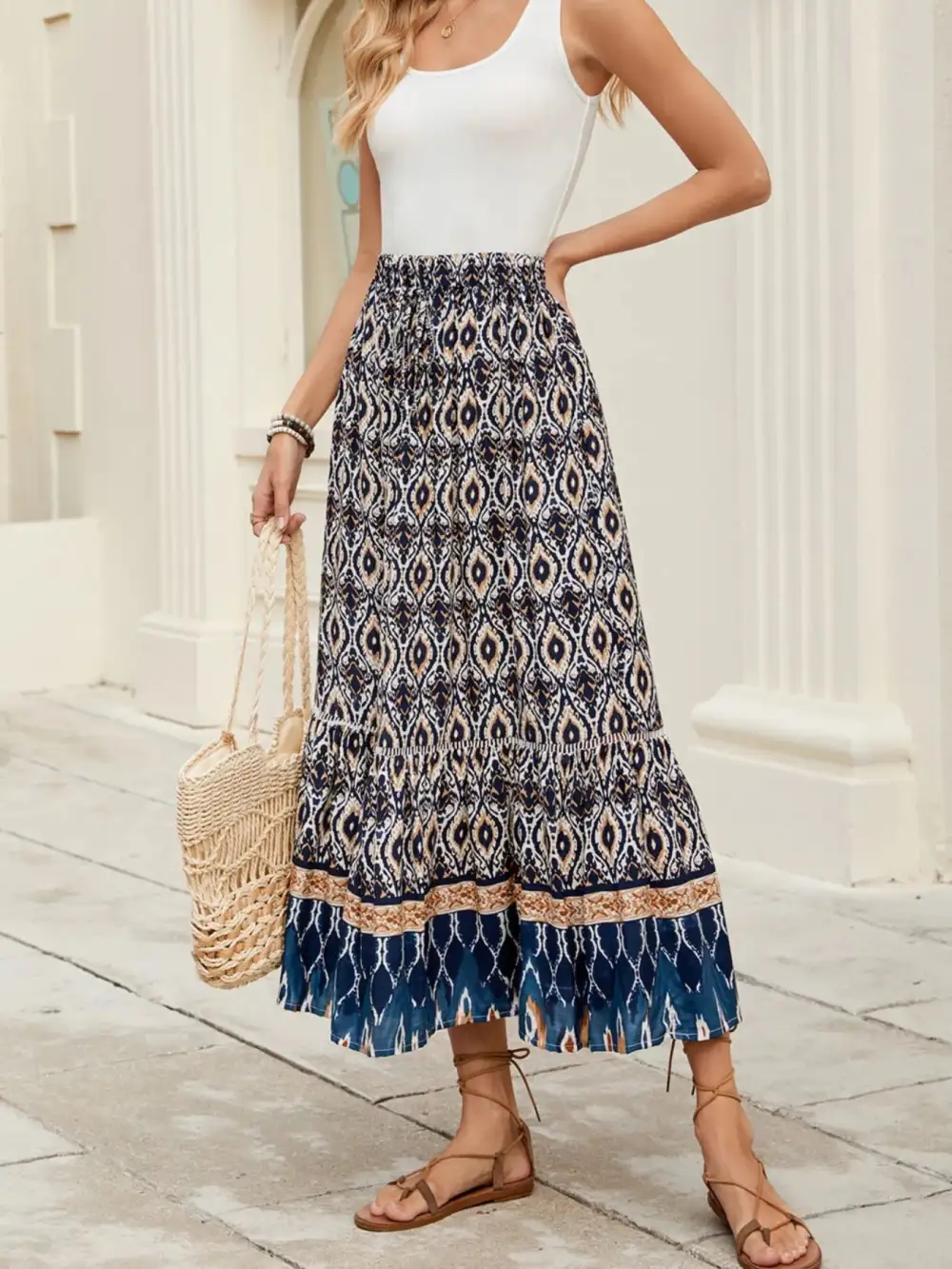 Essential Ruched Printed Skirt