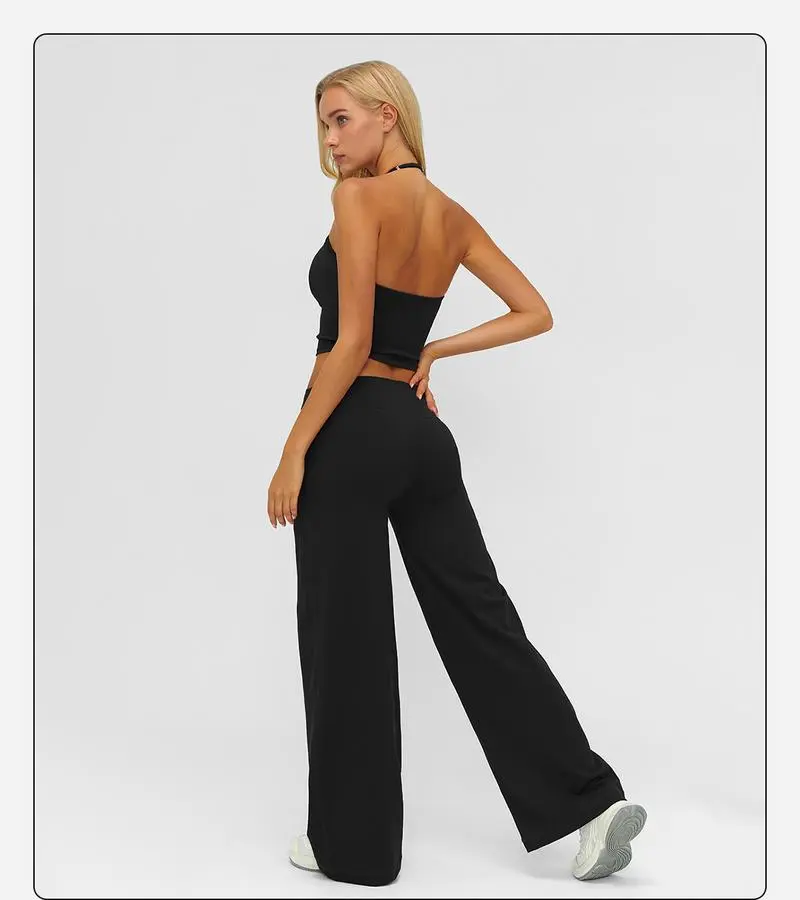 🔥Direct Factory Price - Women's Plain Crop Cami Top & Flare Leg Pants Sports Set