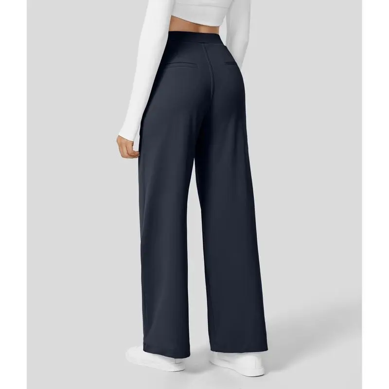 Women‘s Flex High Waisted Plicated Side Pocket Straight Leg Work Pants