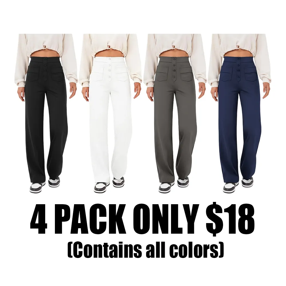 High Waisted Pockets Straight Leg Casual Pants