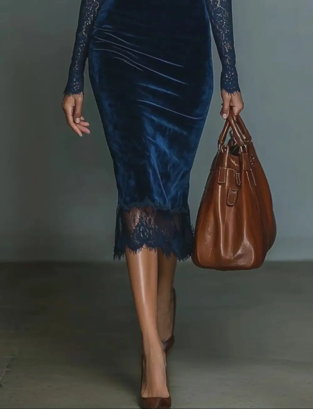 Lace V Neck Midi Dress