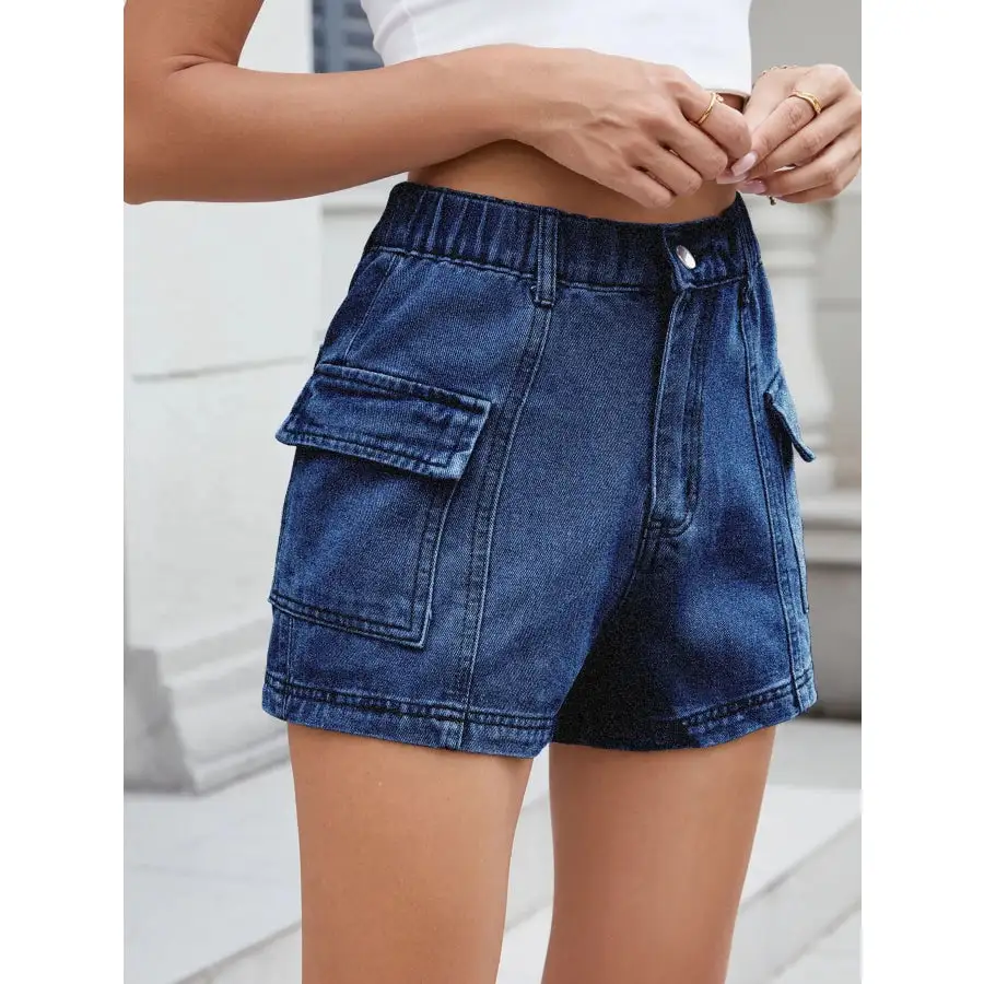 High Waist Cargo Denim Shorts
