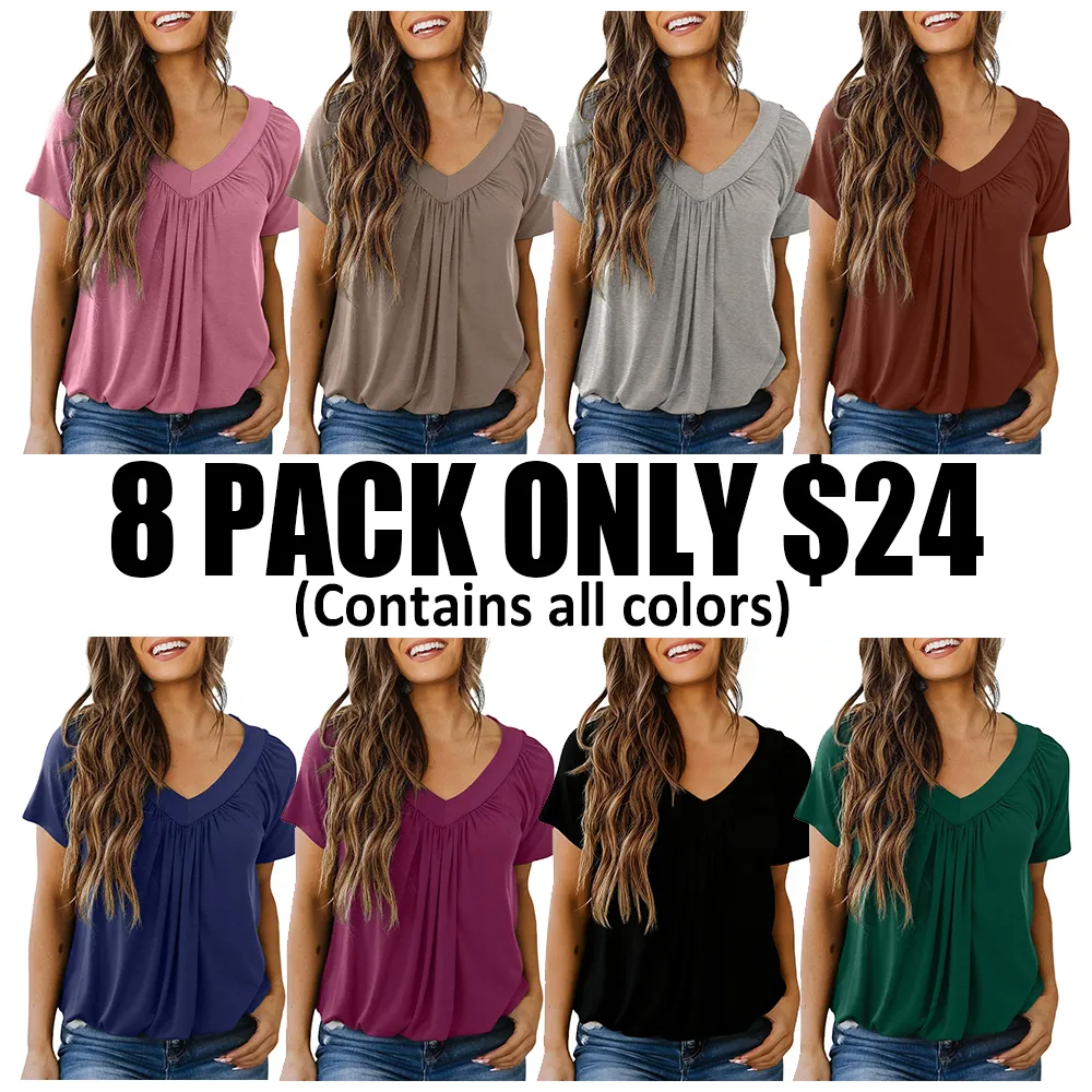 Women'S Casual Summer Short Sleeve V Neck Tops T-Shirts 🔥8-Pack - All Colors Included, Only $24
