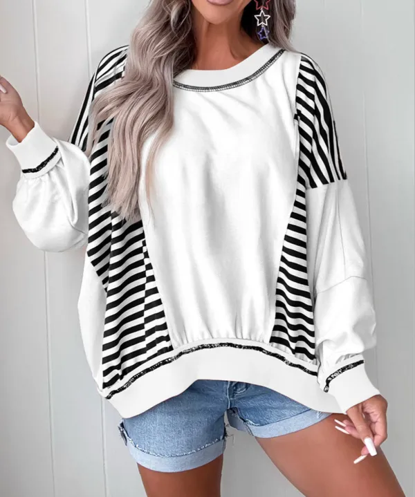 Easygoing Relaxed Striped Patchwork Sweatshirt