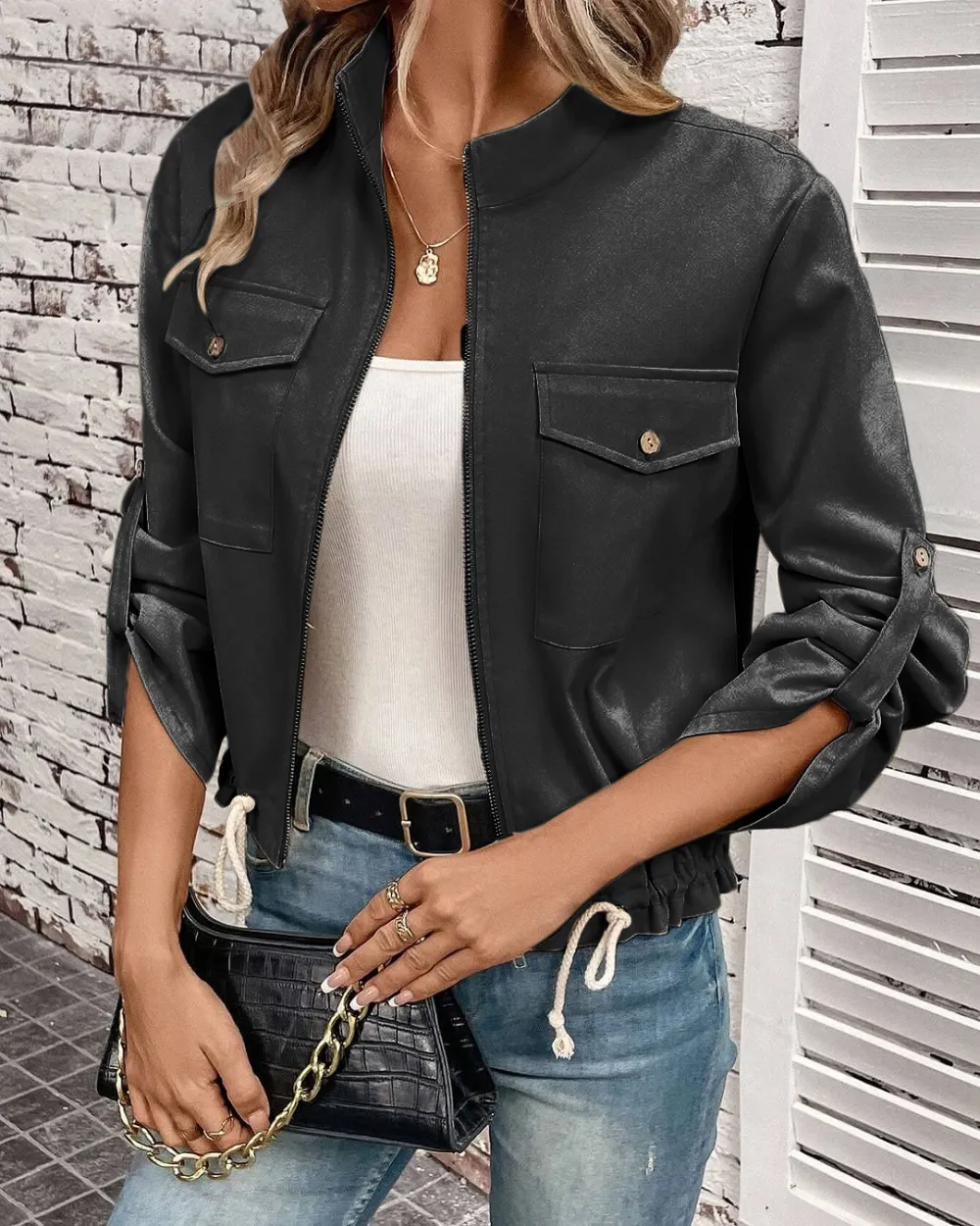9PACK-Women'S Fashion Pocket Casual Jacket