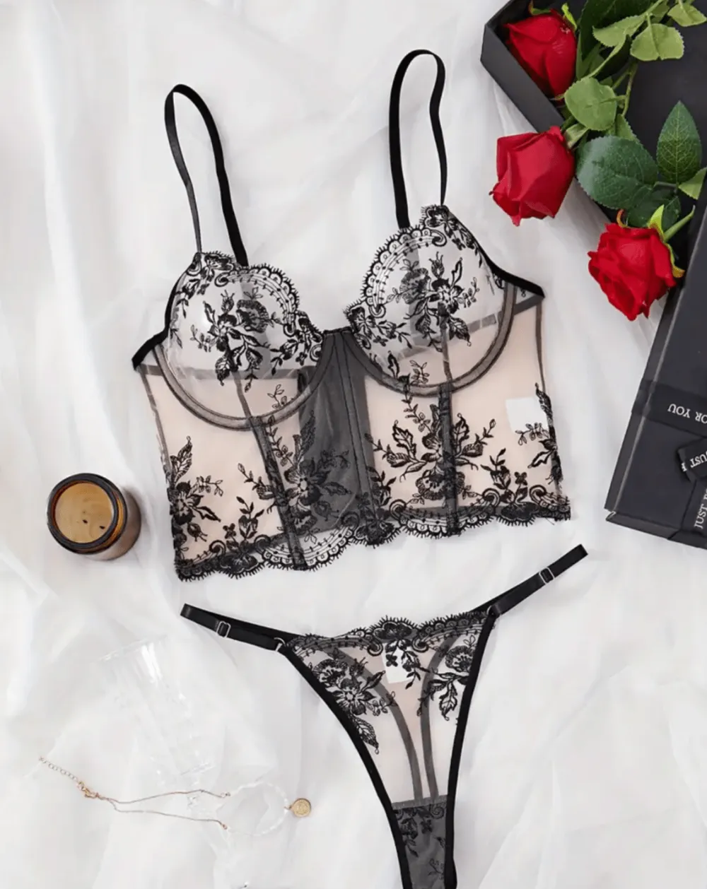 Embroidered Corset Lingerie Set